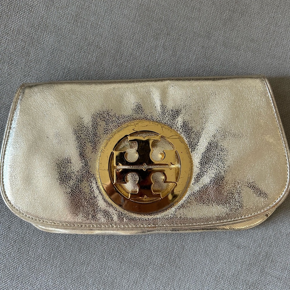 Tory Burch Reva Clutch Gold Crossbody Purse
